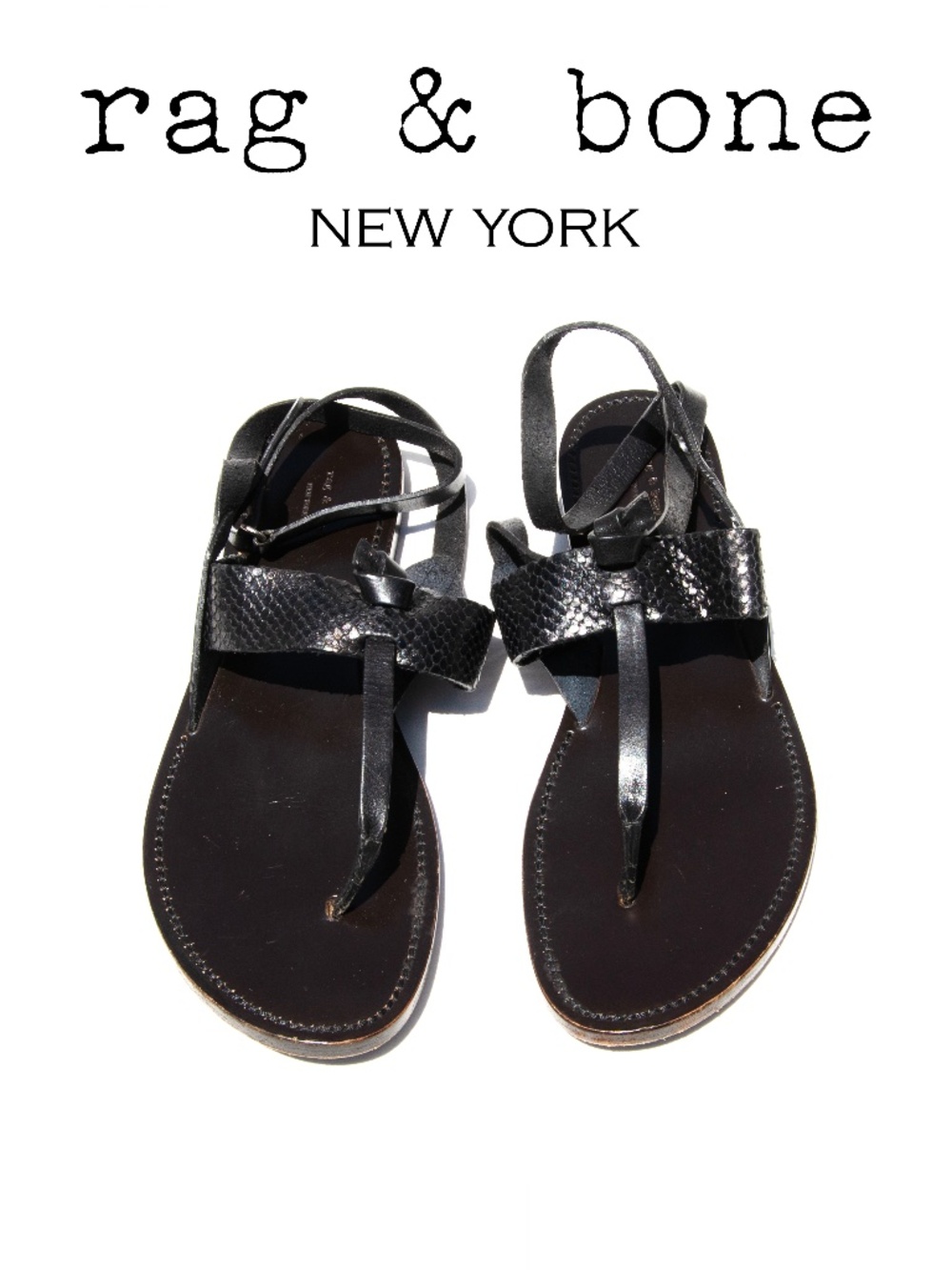 Rag & Bone Black Croco Leather Thong Sandal 39.5 EUC